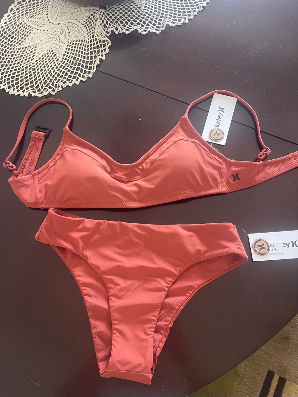 Hurley Coral Bikini Set - Warm Coral Pink Top & Bottom